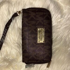Michael Kors Dark Brown Wristlet with Gold Plate